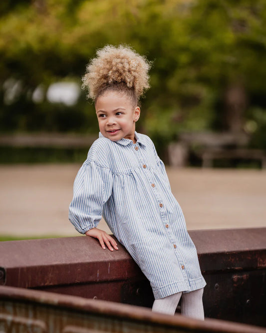WINTER VACAY STRIPE DENIM DRESS 3-7 YRS