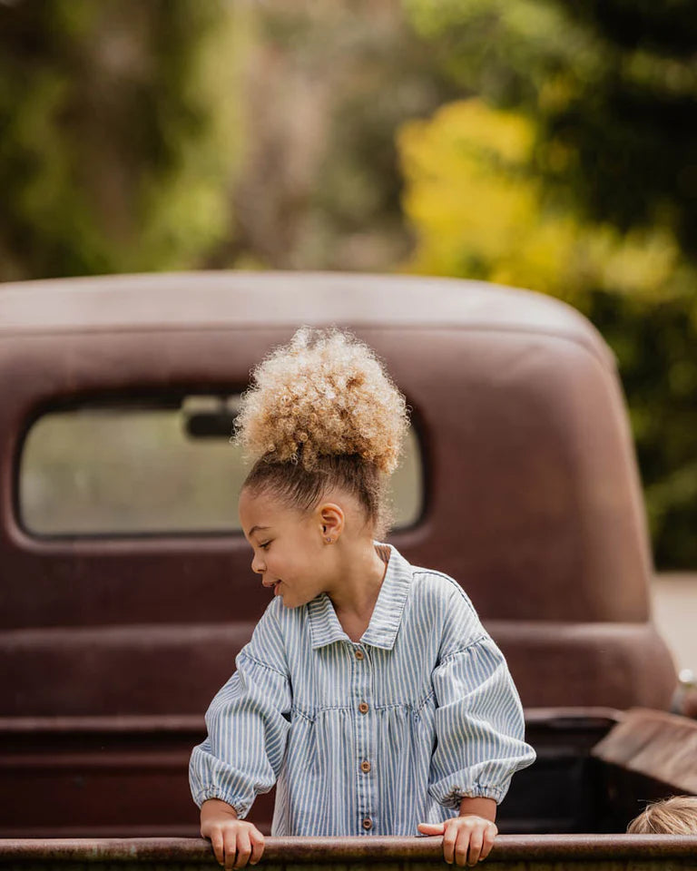 WINTER VACAY STRIPE DENIM DRESS 3-7 YRS
