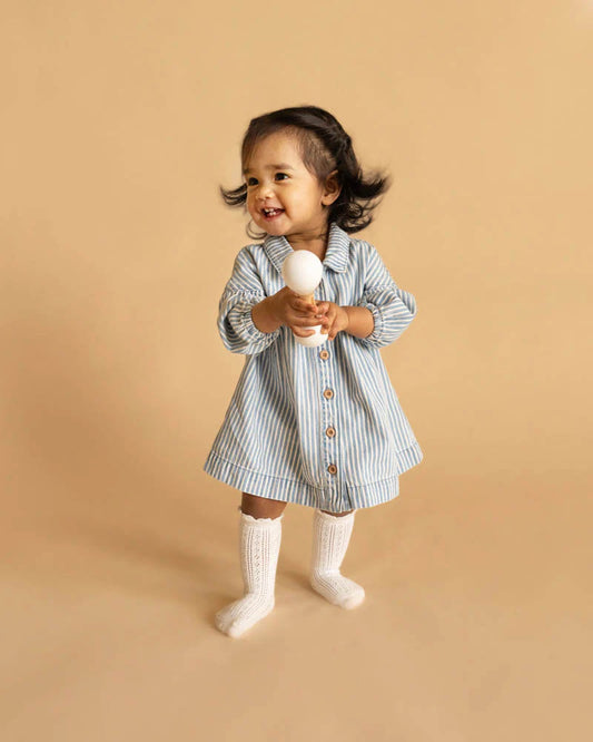 WINTER VACAY STRIPE DENIM DRESS
