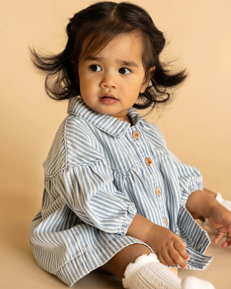WINTER VACAY STRIPE DENIM DRESS