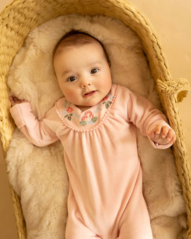 WILD GARDEN EMB. VELOUR ZIP ONESIE