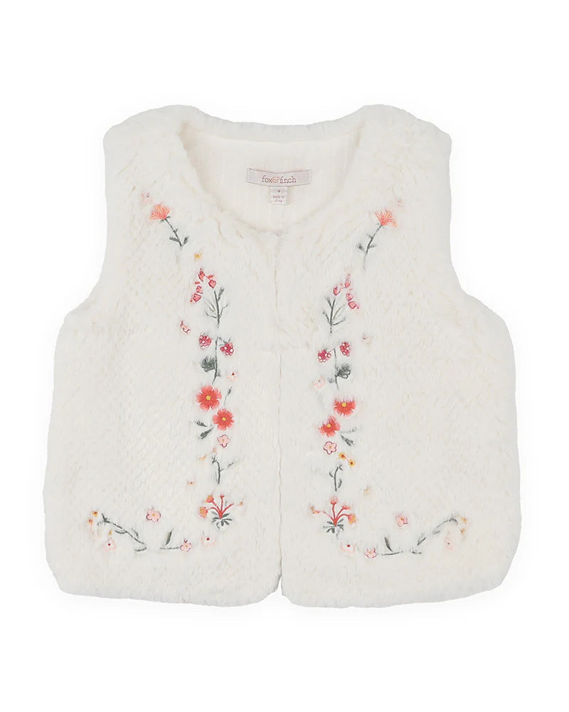 ORCHARD BLOOM EMB. FAUX FUR VEST 3-7 YRS