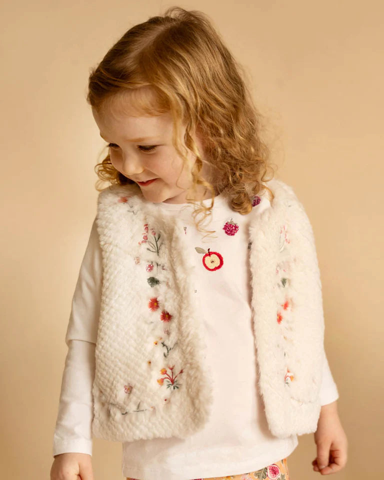 ORCHARD BLOOM EMB. FAUX FUR VEST 3-7 YRS