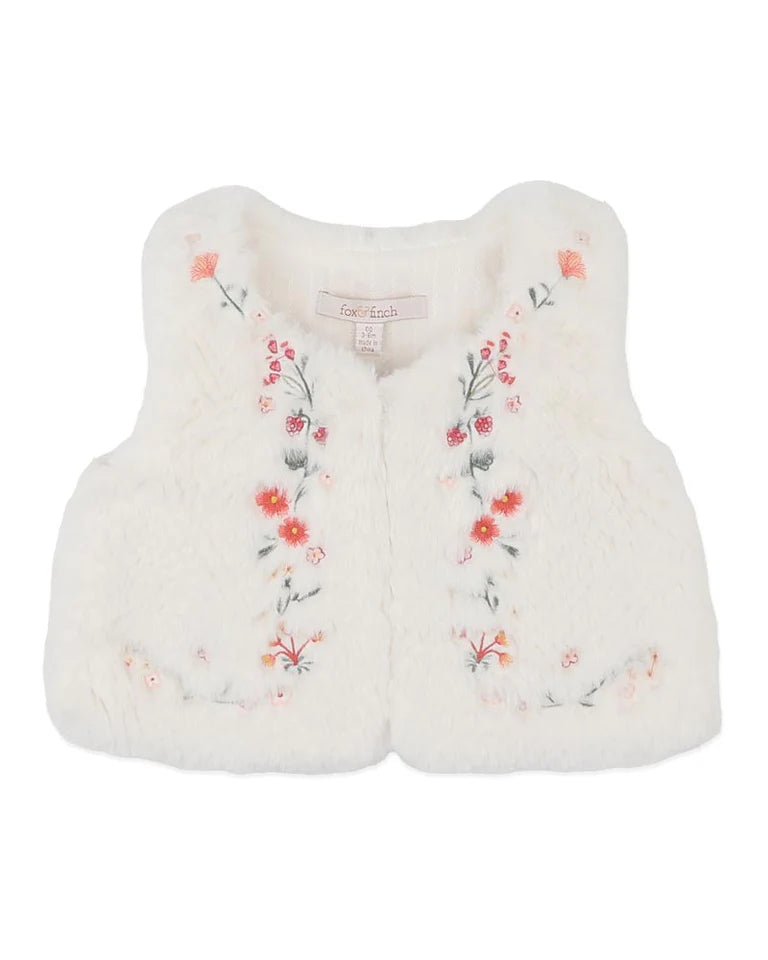 ORCHARD BLOOM EMB. FAUX FUR VEST