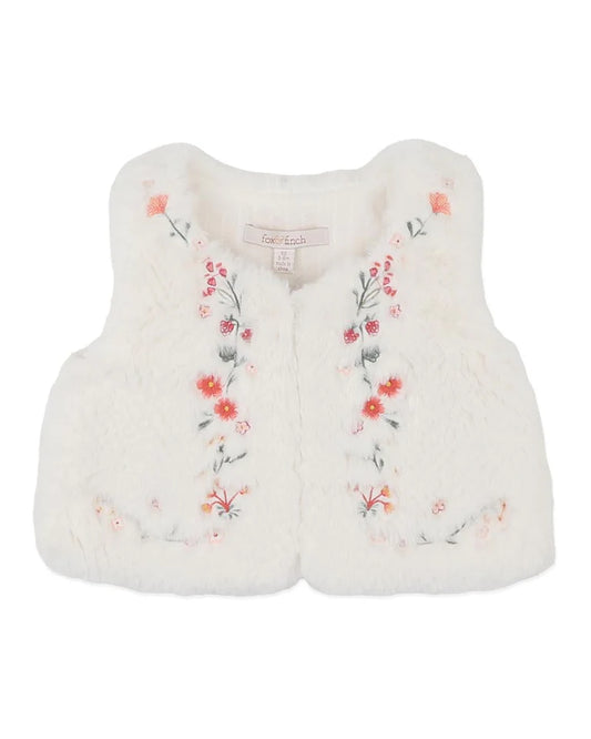 ORCHARD BLOOM EMB. FAUX FUR VEST