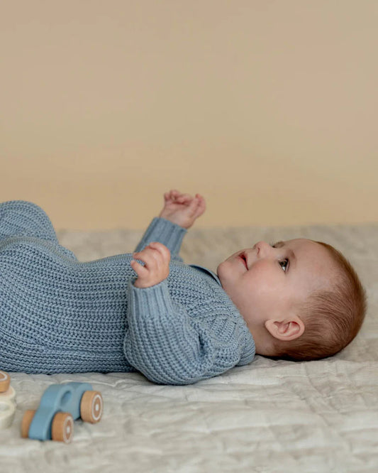 BLUE KNITTED ZIP ROMPER