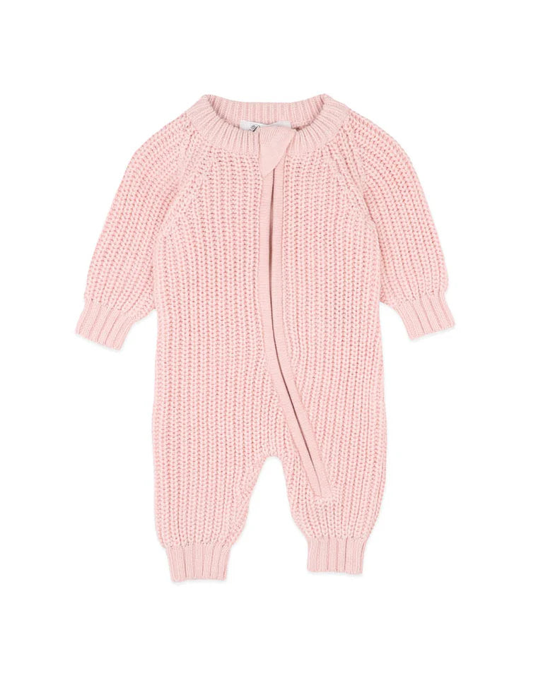 PALE PINK KNITTED ZIP ROMPER