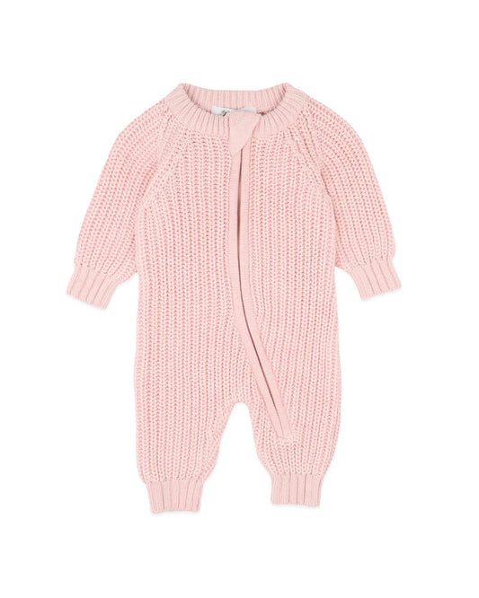PALE PINK KNITTED ZIP ROMPER