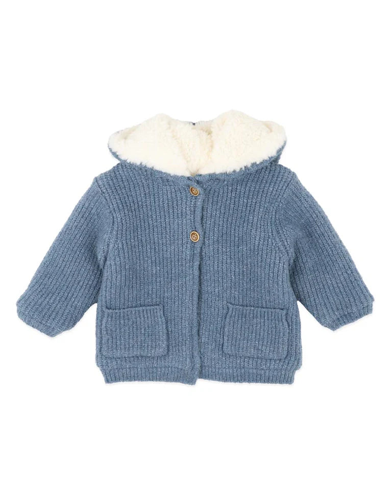BLUE MARL KNITTED HOODED JACKET