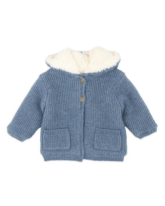 BLUE MARL KNITTED HOODED JACKET