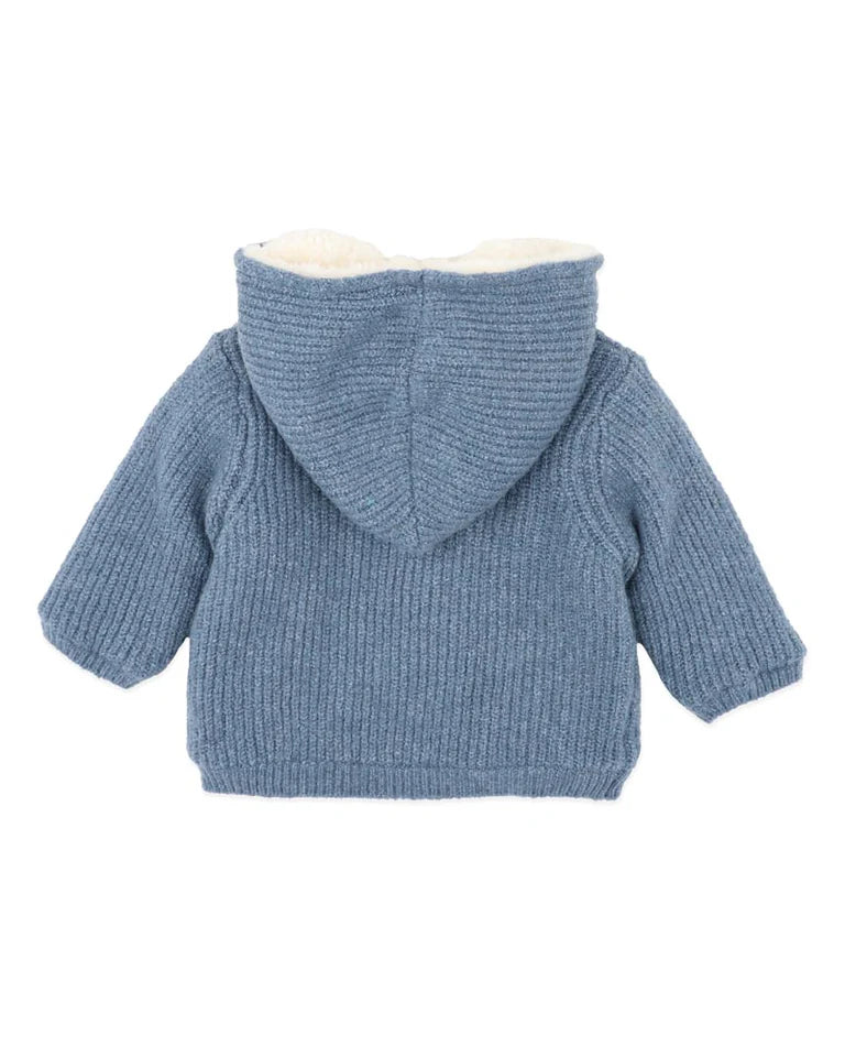 BLUE MARL KNITTED HOODED JACKET