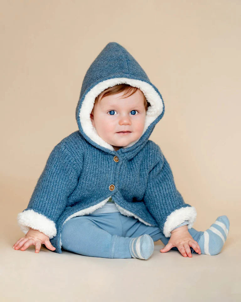 BLUE MARL KNITTED HOODED JACKET