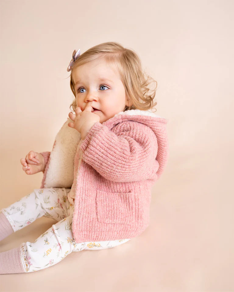PINK MARL KNITTED HOODED JACKET