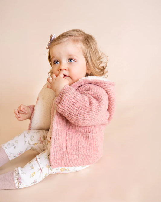 PINK MARL KNITTED HOODED JACKET