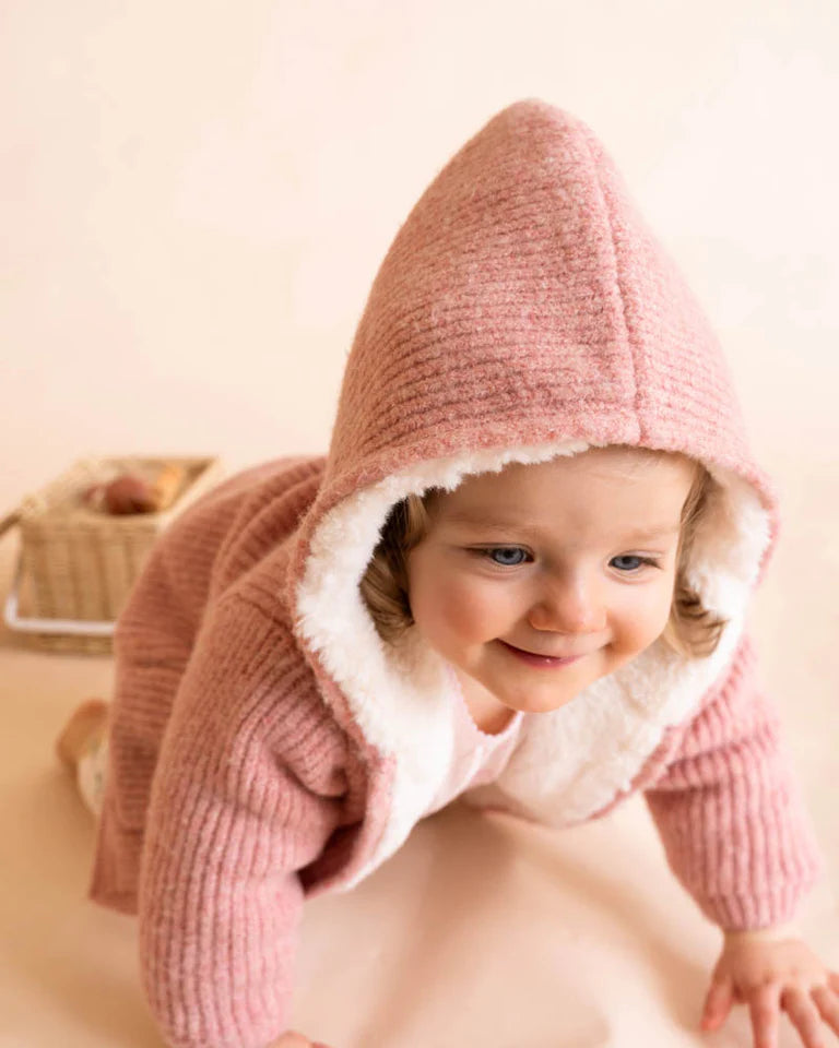 PINK MARL KNITTED HOODED JACKET