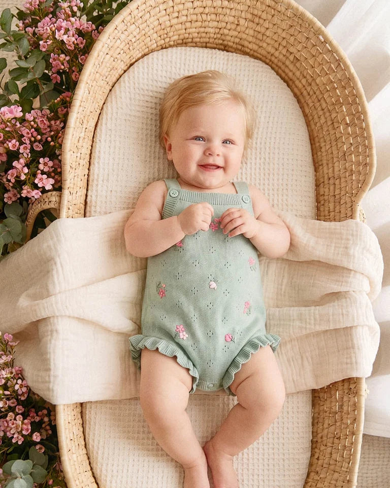 CHELSEA ORGANIC HAND EMB. KNIT BODYSUIT