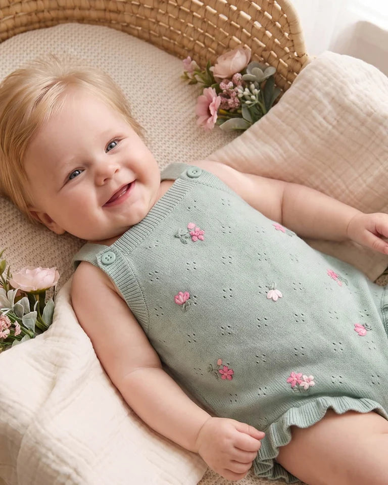 CHELSEA ORGANIC HAND EMB. KNIT BODYSUIT