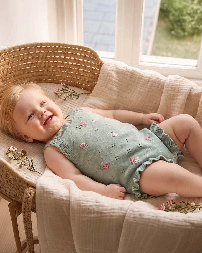 CHELSEA ORGANIC HAND EMB. KNIT BODYSUIT