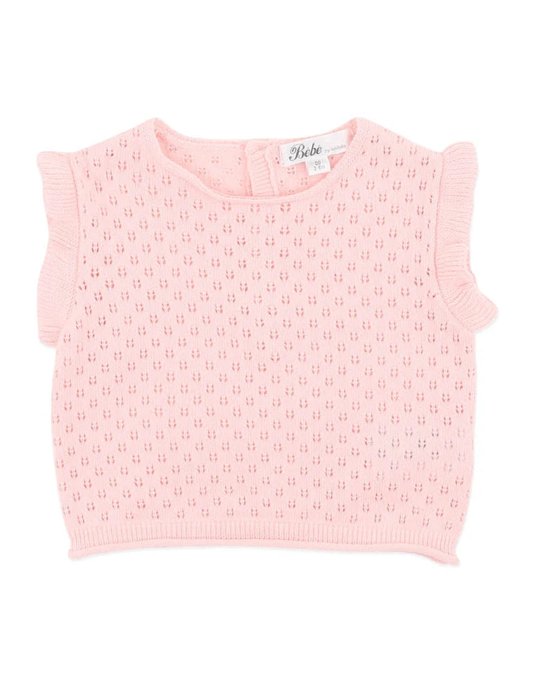 PINK ORGANIC POINTELLE KNIT TOP