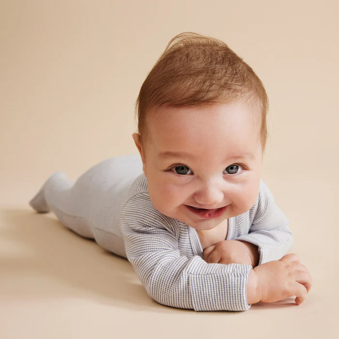 Organic Stripe Rib Zipsuit with Feet | Rain Drop