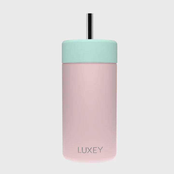 Insulated iced coffee tumbler - kids smoothie cup - mint and pink salt