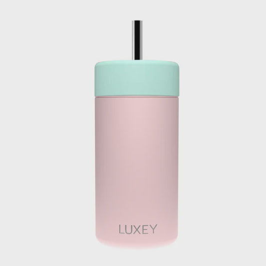 Insulated iced coffee tumbler - kids smoothie cup - mint and pink salt