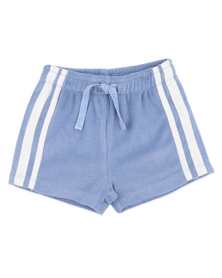BLUE SIDE STRIPE TOWELLING SHORTS 3-7Y