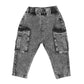 WASHED BLACK PULL ON CARGO JEANS 3-7 YRS