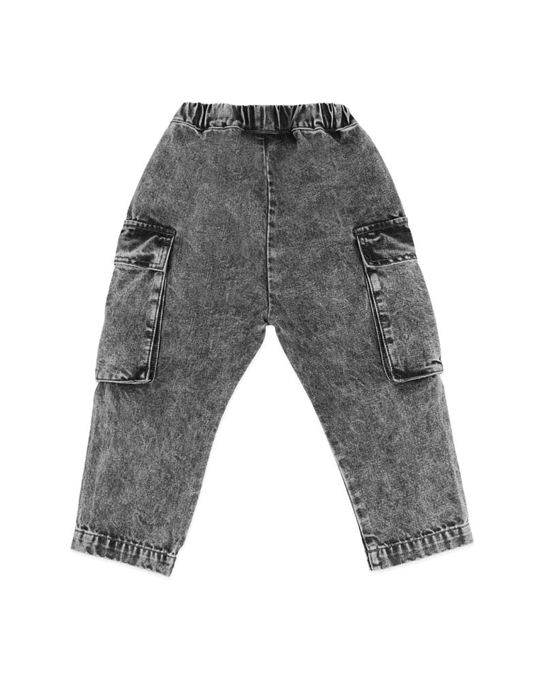 WASHED BLACK PULL ON CARGO JEANS 3-7 YRS