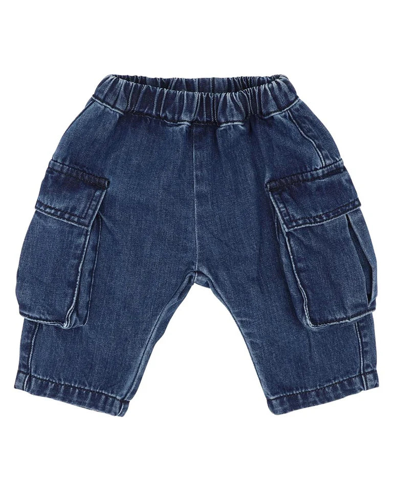 INDIGO PULL ON CARGO JEANS