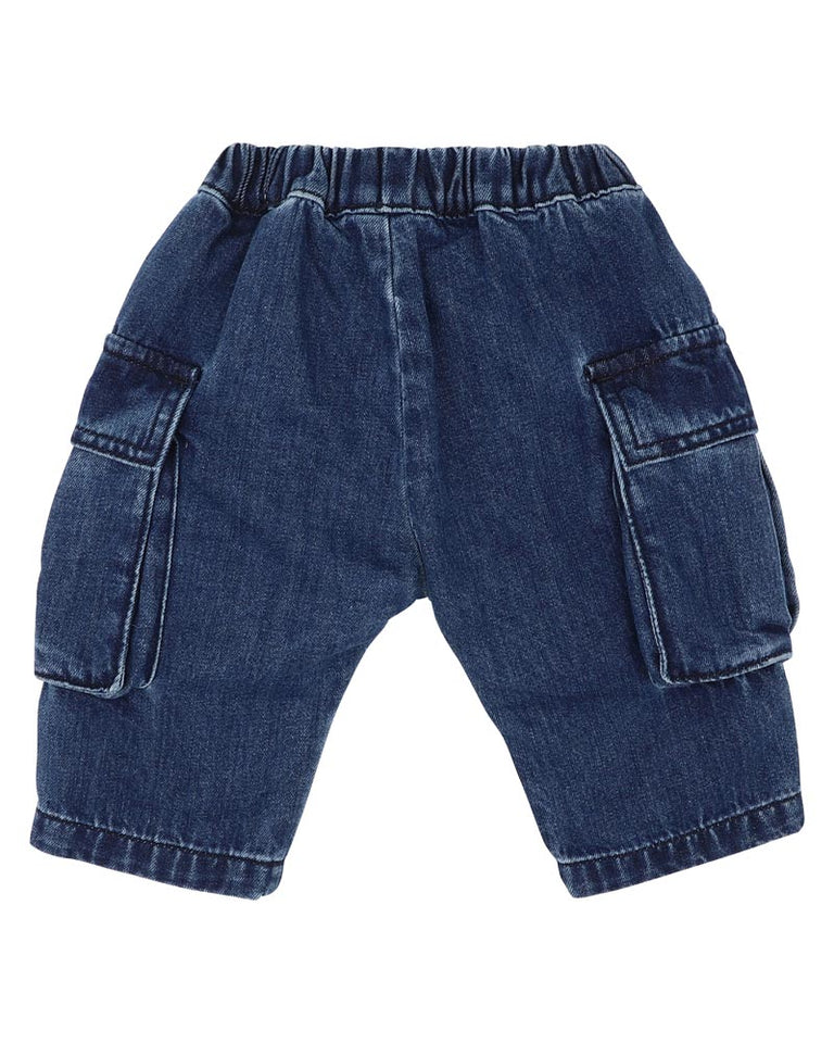 INDIGO PULL ON CARGO JEANS
