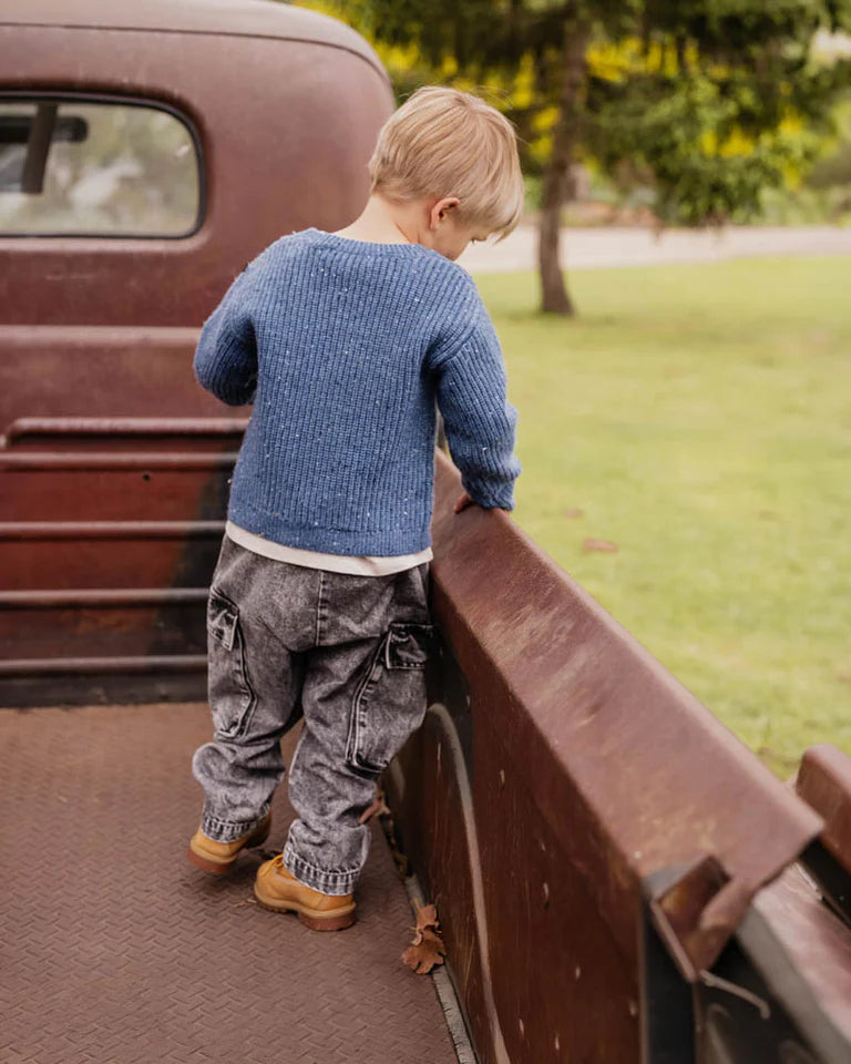 WASHED BLACK PULL ON CARGO JEANS 3-7 YRS