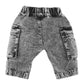 WASHED BLACK PULL ON CARGO JEANS