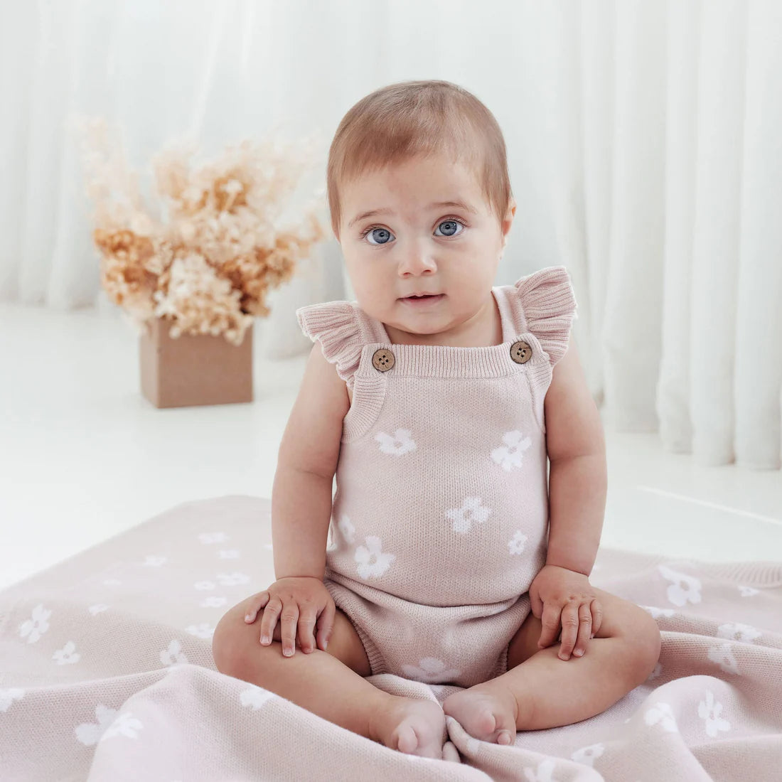 Flower Ruffle Knit Romper