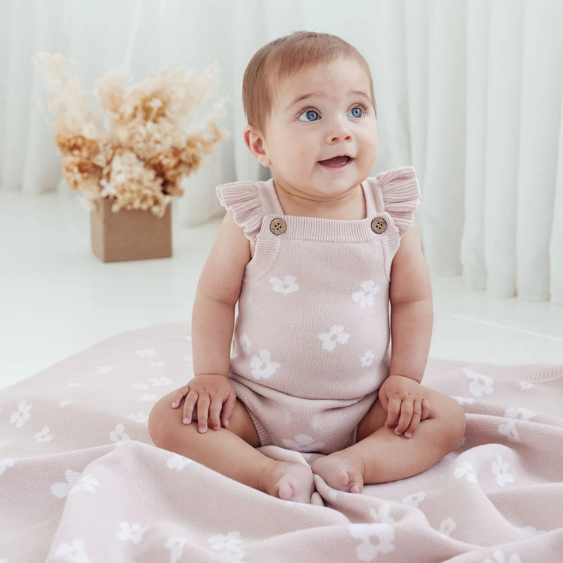 Flower Ruffle Knit Romper