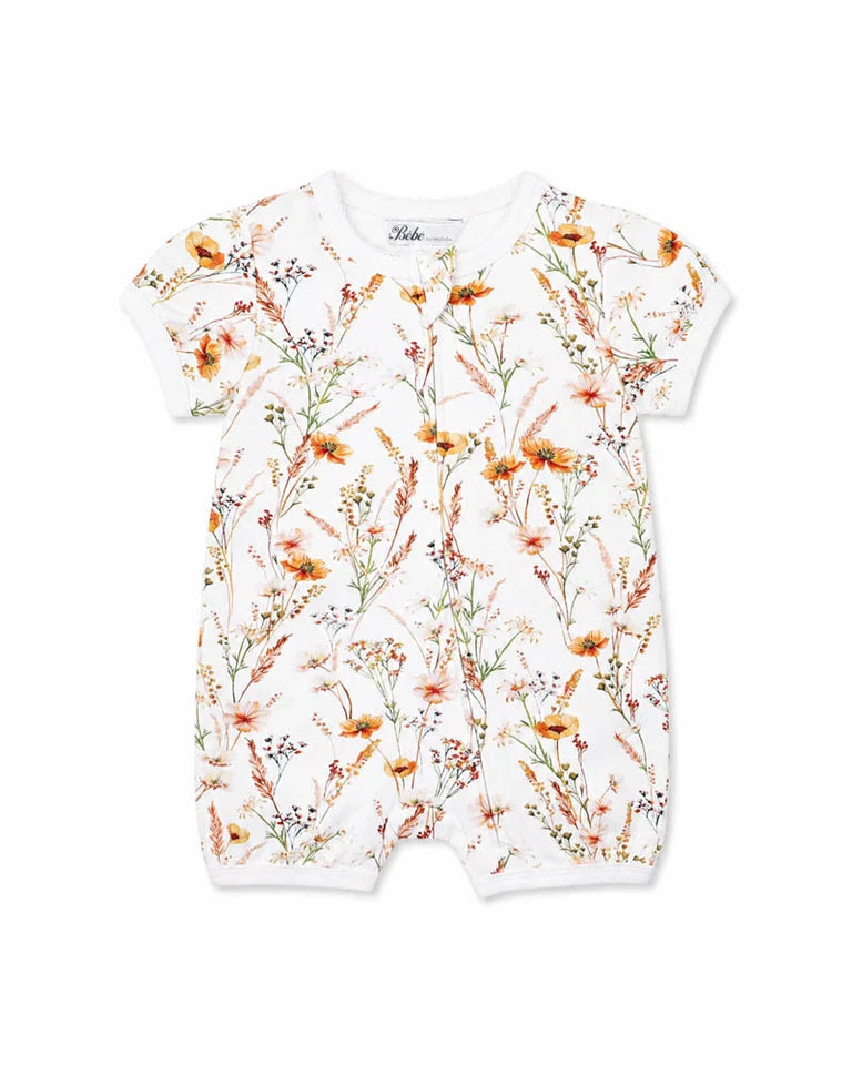 TAYLOR ORGANIC FLORAL SS ZIP ROMPER