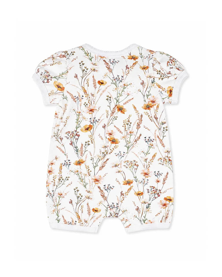 TAYLOR ORGANIC FLORAL SS ZIP ROMPER