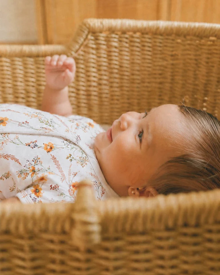 TAYLOR ORGANIC FLORAL SS ZIP ROMPER