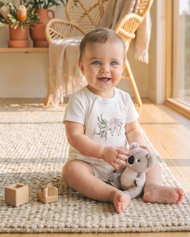 TAYLOR ORGANIC SS KOALA ZIP ROMPER