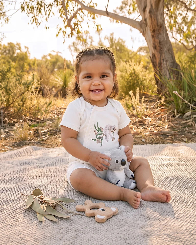 TAYLOR ORGANIC SS KOALA ZIP ROMPER