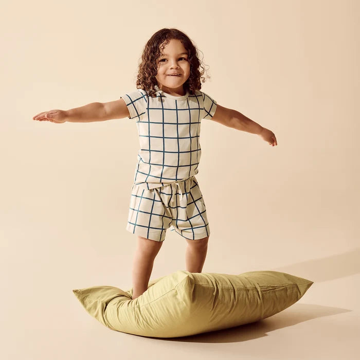 Bright Blue Check Organic Short Sleeved Pyjamas