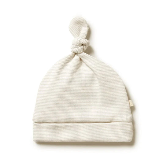 Oatmeal organic stripe rib knot hat