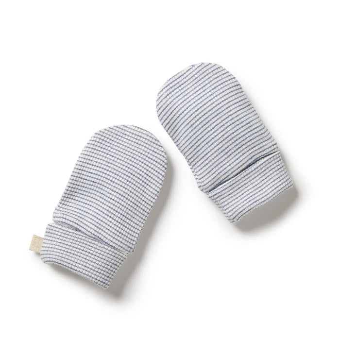 Organic Stripe Rib Mittens | Rain Drop