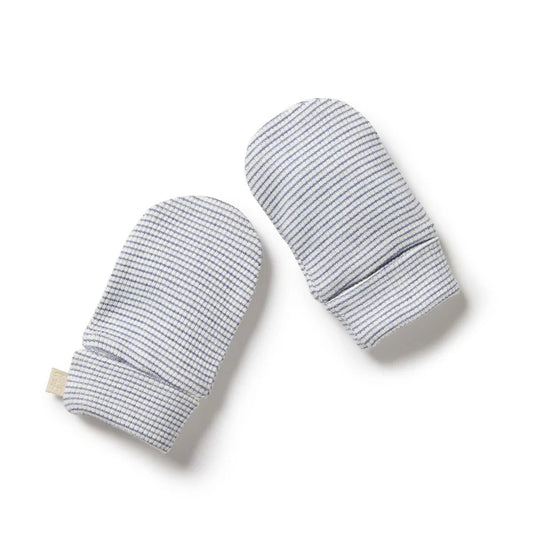 Organic Stripe Rib Mittens | Rain Drop