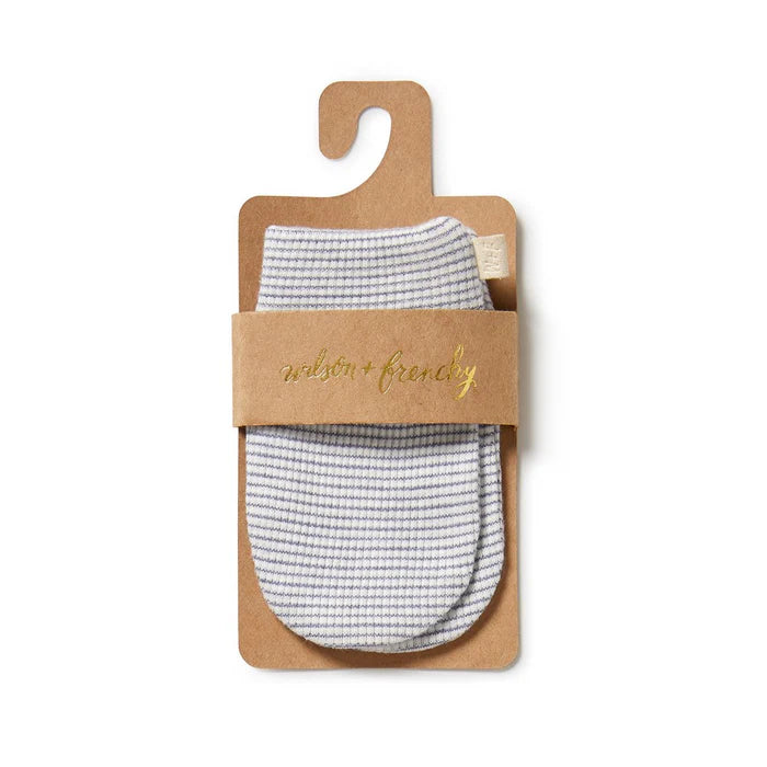 Organic Stripe Rib Mittens | Rain Drop
