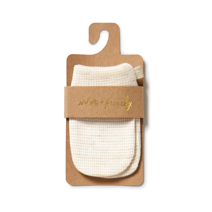 Organic Stripe Rib Mittens | Oatmeal