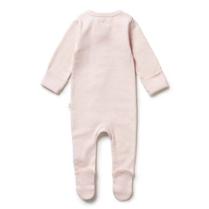 Organic Stripe Rib Zipsuit with Feet | Cantaloupe