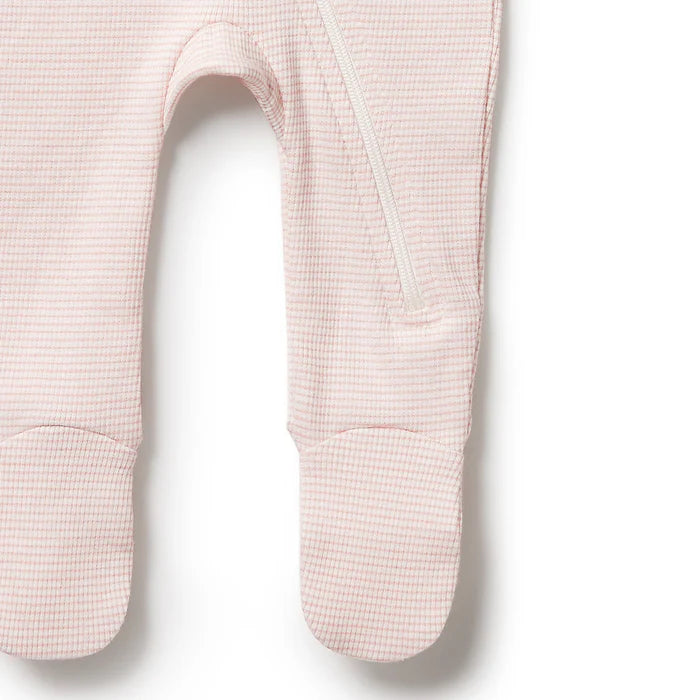 Organic Stripe Rib Zipsuit with Feet | Cantaloupe