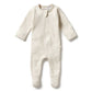 Organic Stripe Rib Zipsuit with Feet | Oatmeal
