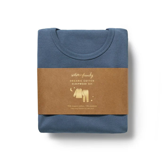 Twilight Blue Organic Rib Long Sleeved Pyjamas